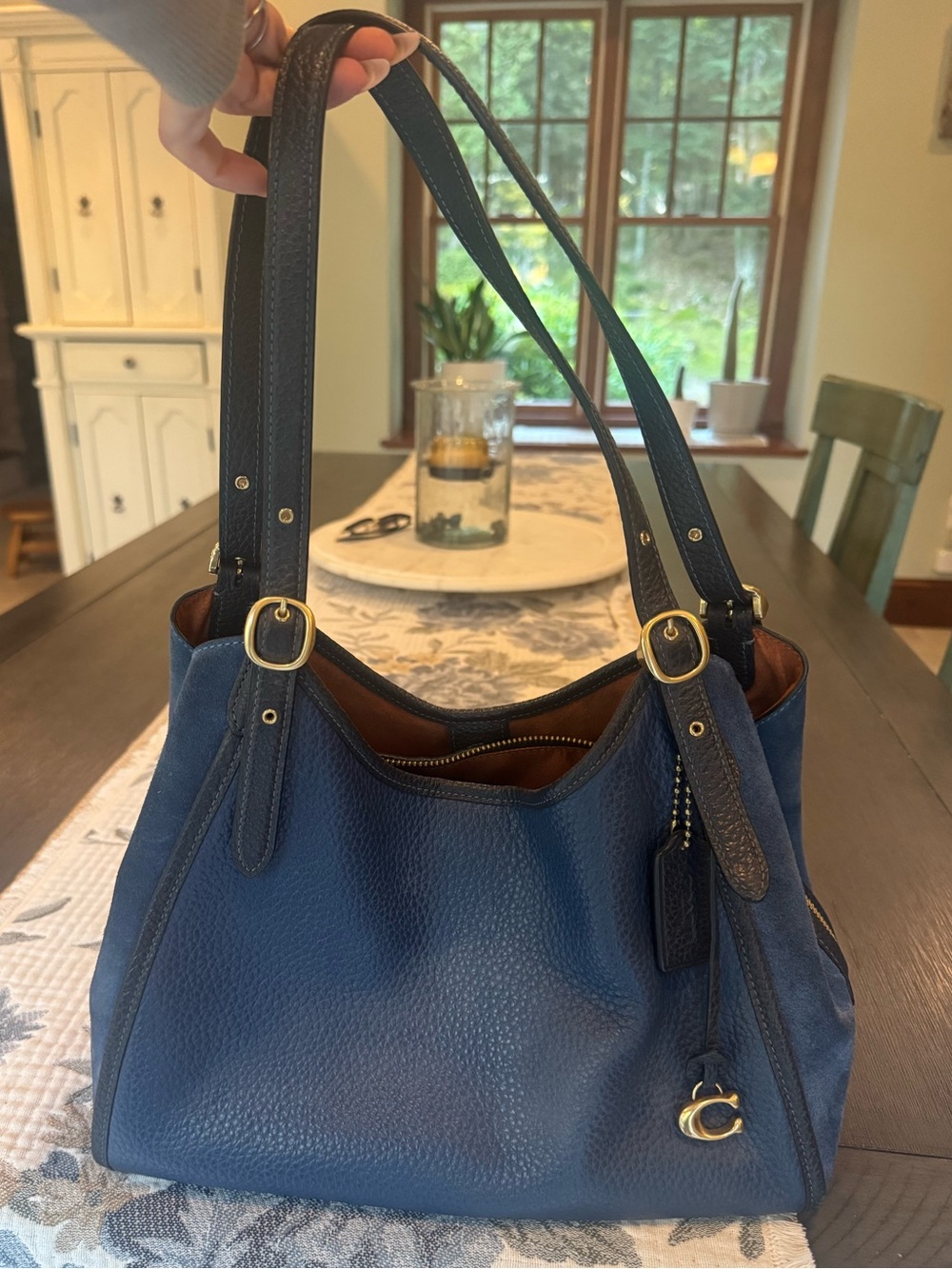 Coach Lori Blue Suede Leather  Shoulder Bag